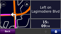 Garmin Nuvi 225W - Closeup of upcoming manouver (night)